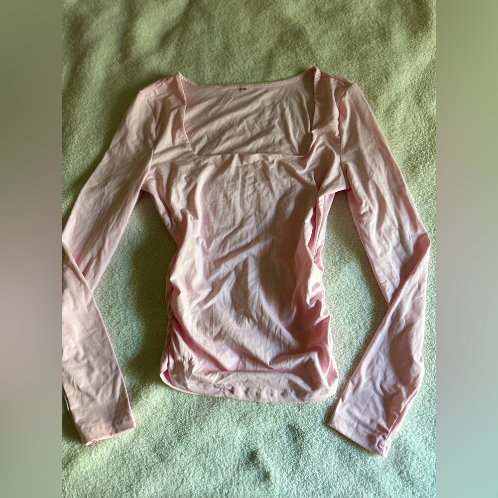 Amazon light pink square neck ruched long sleeve. 

L